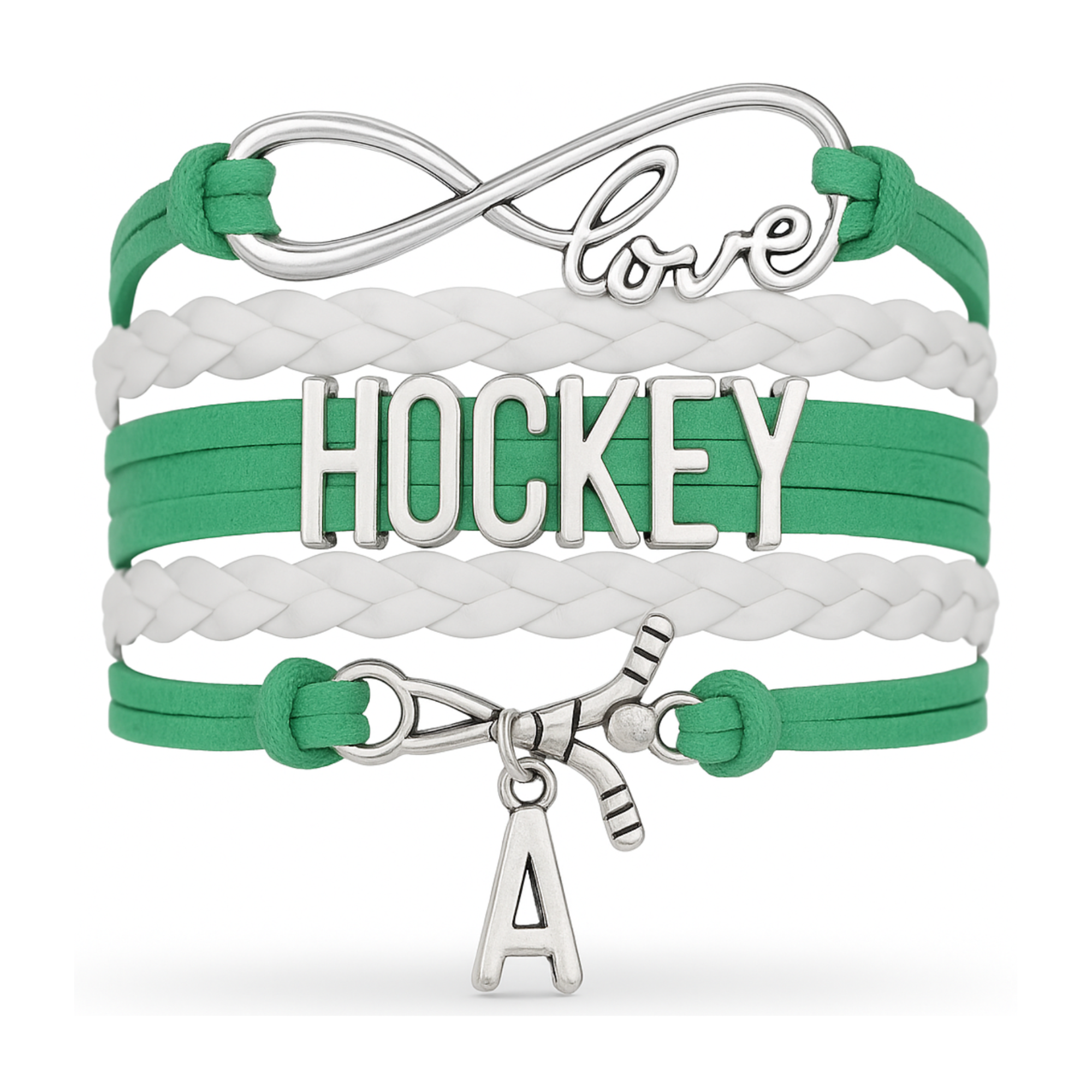 Hockey Initial Charm Bracelet - Pick Color