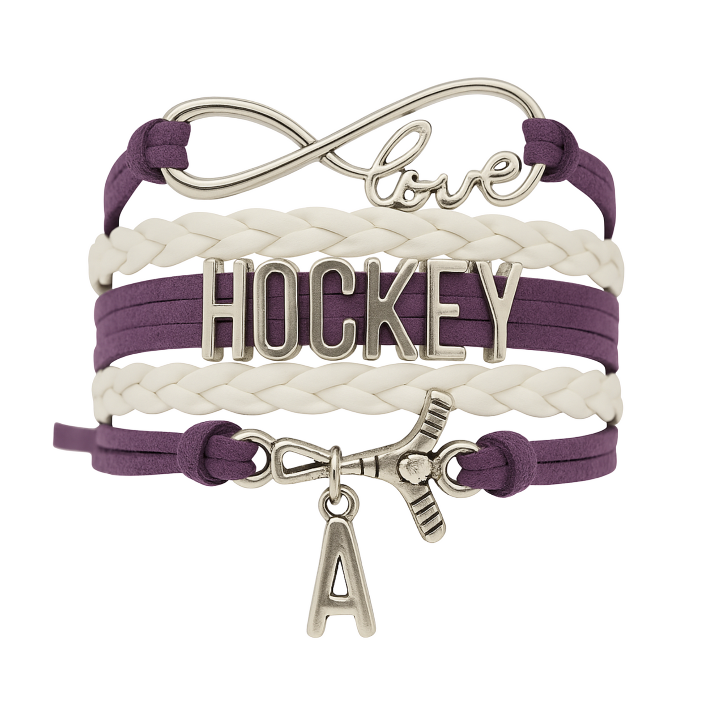 Hockey Initial Charm Bracelet - Pick Color