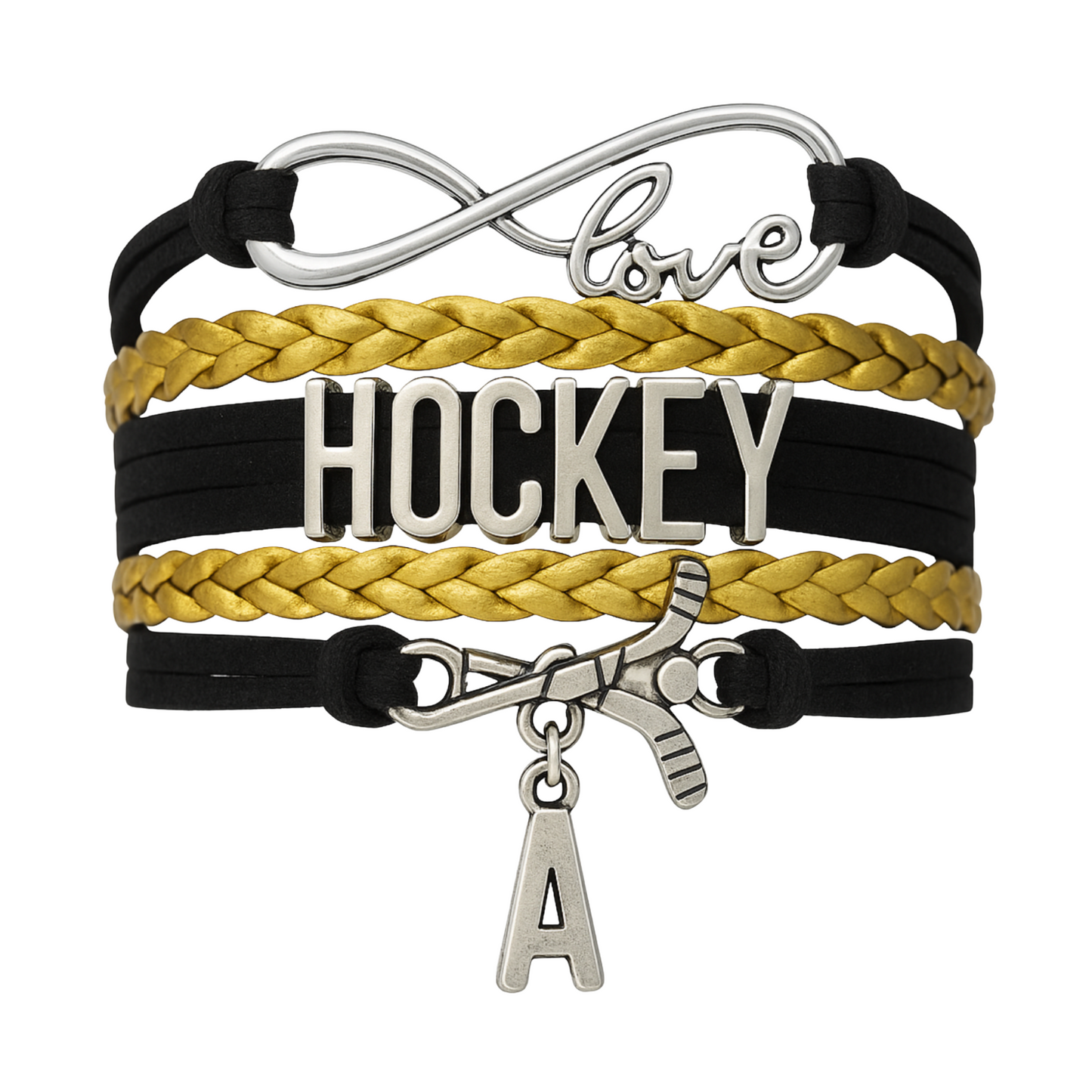 Hockey Initial Charm Bracelet - Pick Color