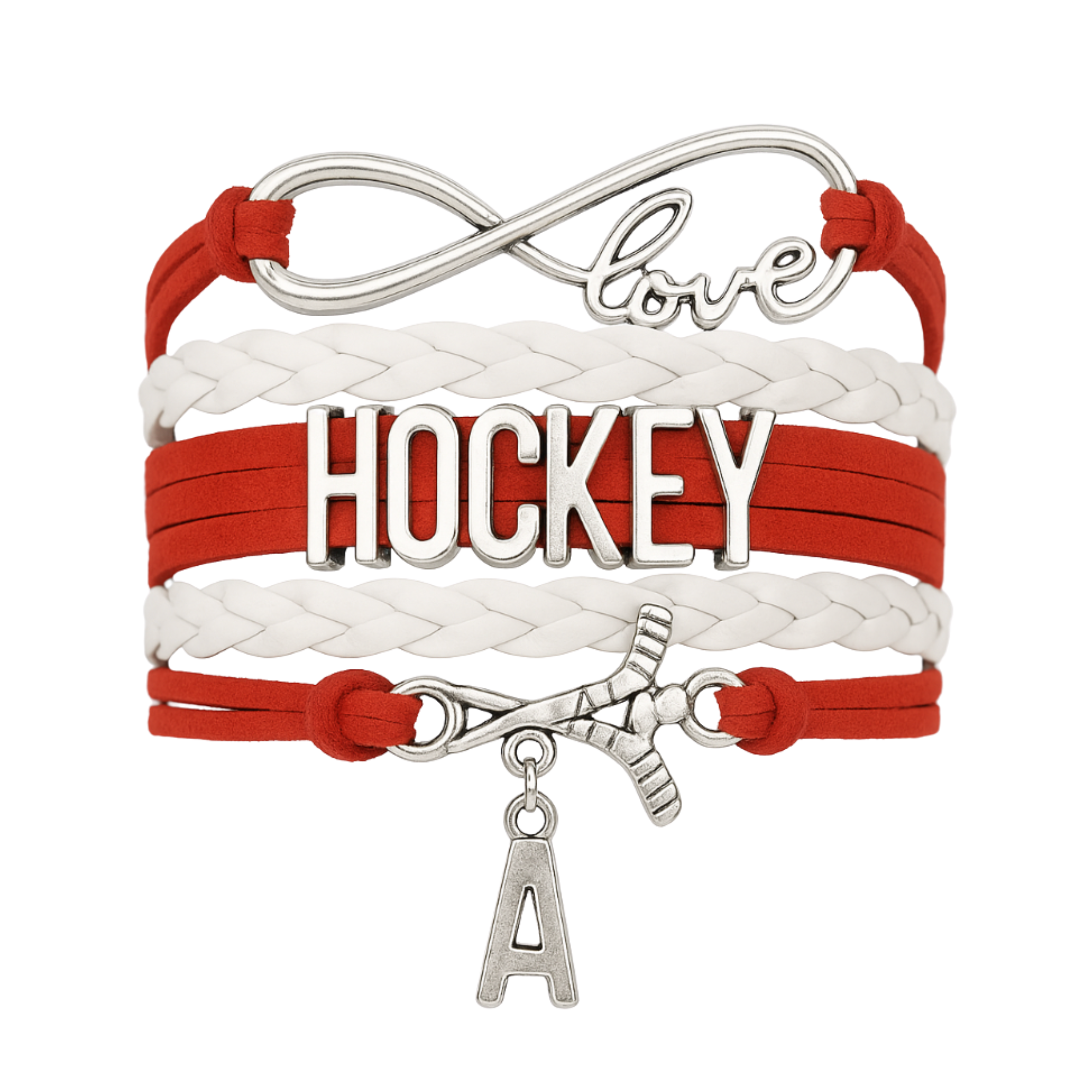 Hockey Initial Charm Bracelet - Pick Color