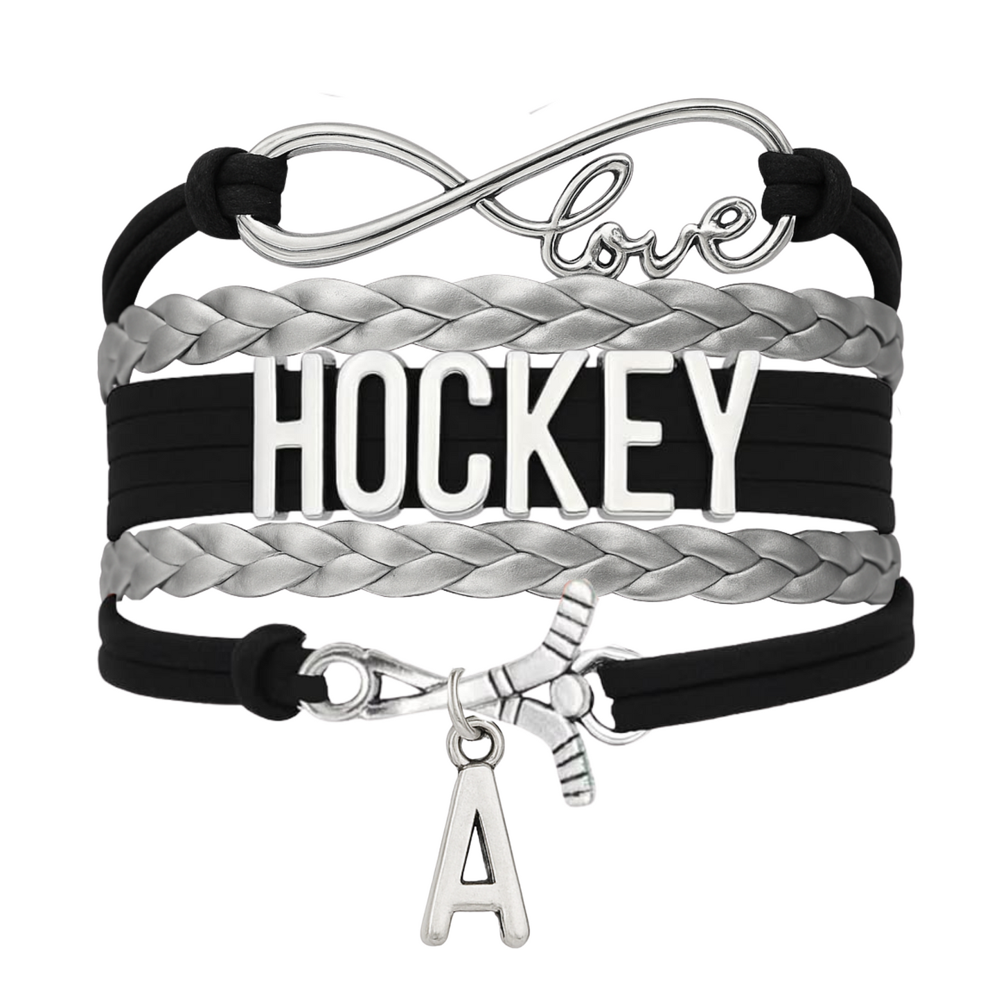 Hockey Initial Charm Bracelet - Pick Color