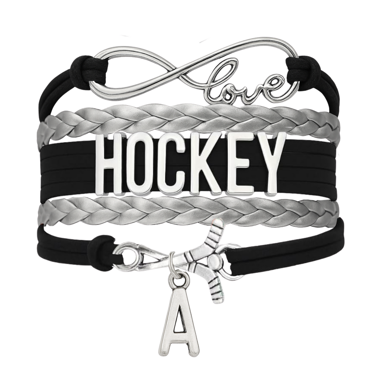 Hockey Initial Charm Bracelet - Pick Color
