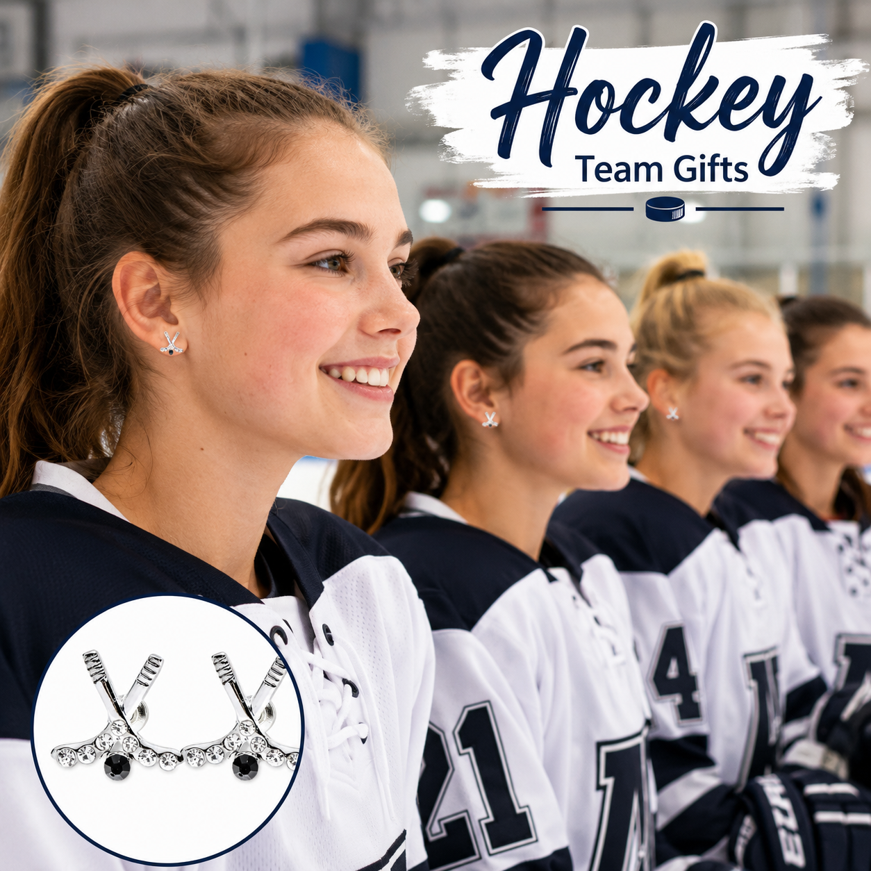 Ice HockeyCZ Stud Earrings