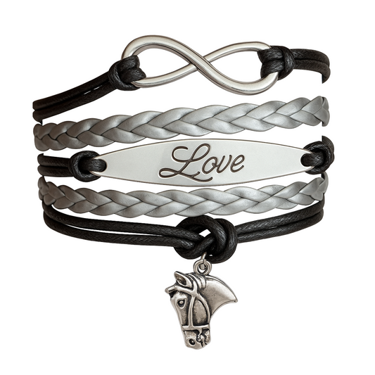 Horse Black Infinity Charm Bracelet - Pick Charm