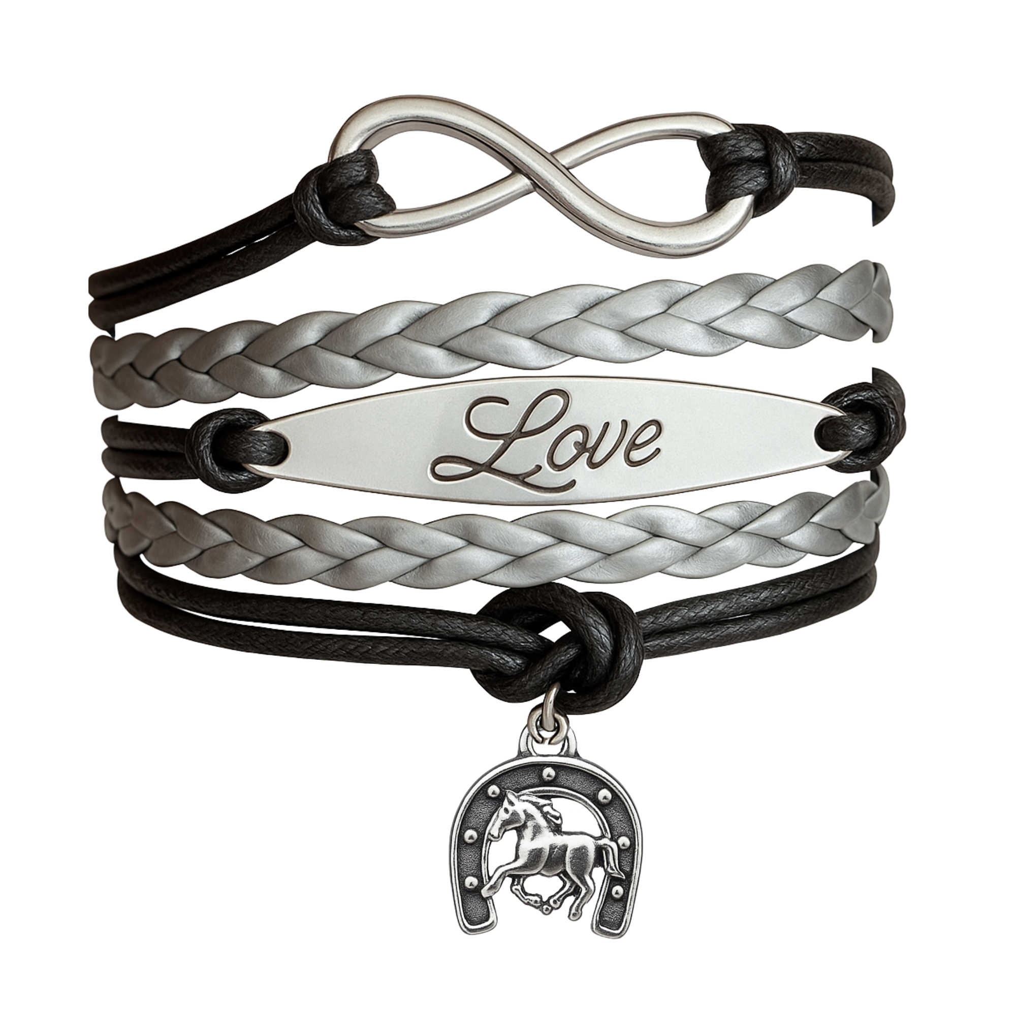 Horse Black Infinity Charm Bracelet - Pick Charm