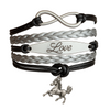Equestrian infinity bracelet in brown and black faux leather with silver horse charm