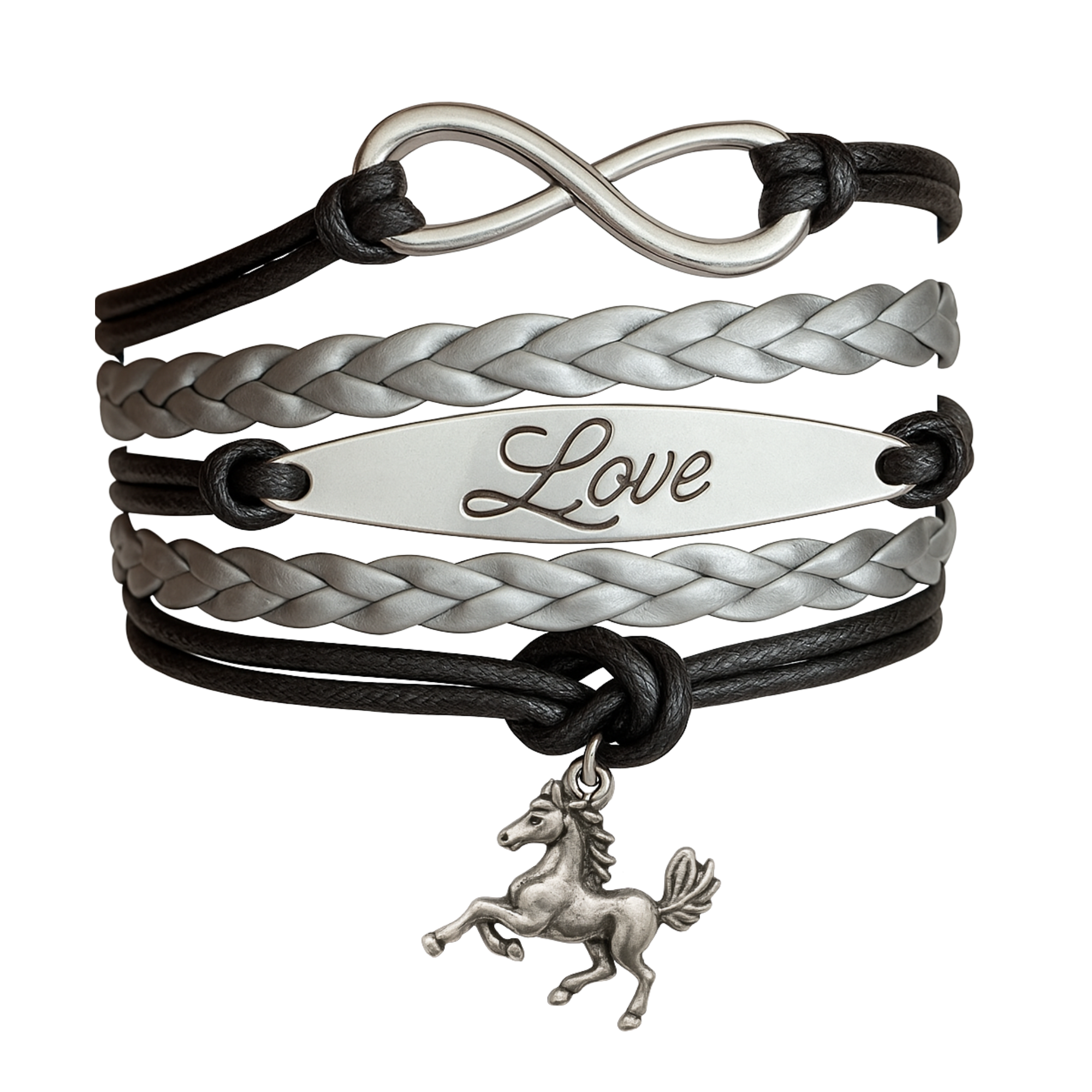 Horse Black Infinity Charm Bracelet - Pick Charm