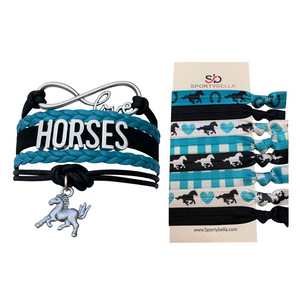 Horse Bracelet and Hair Ties Set- Teal