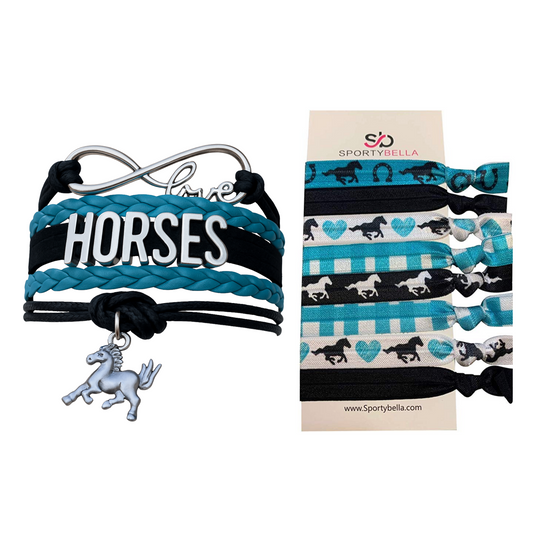 Horse Bracelet and Hair Ties Set- Teal