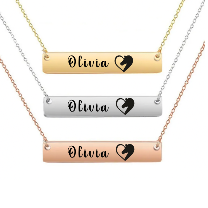 Personalized Horse Heart Bar Necklace