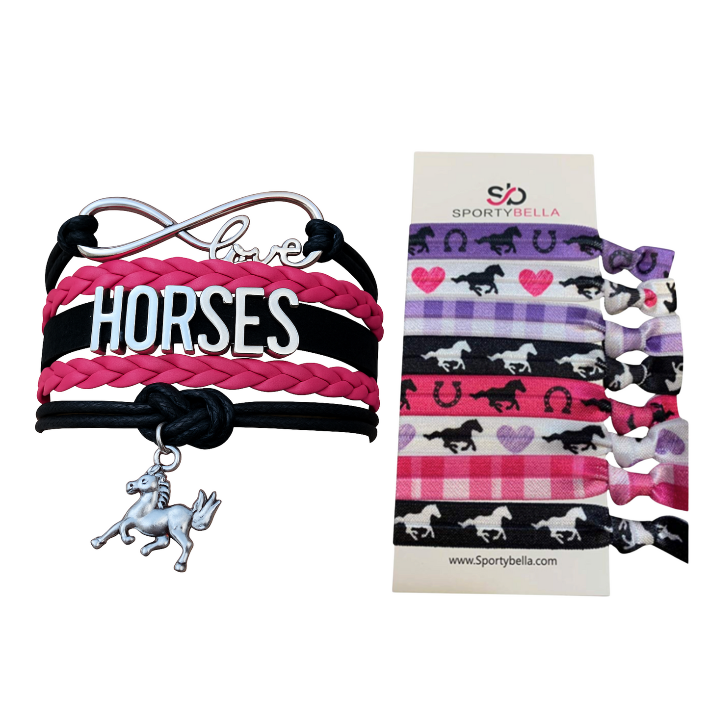 Horse Bracelet and Hair Ties Set- Pink
