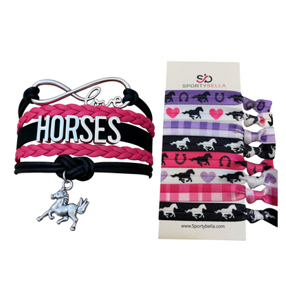 Horse Bracelet and Hair Ties Set- Pink