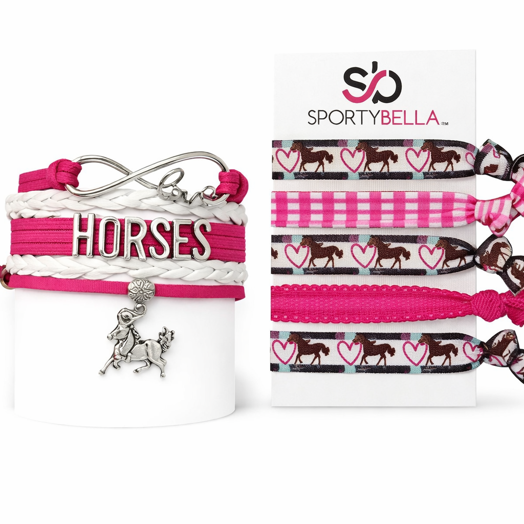 Horse Bracelet and Hair Ties Set- Pink