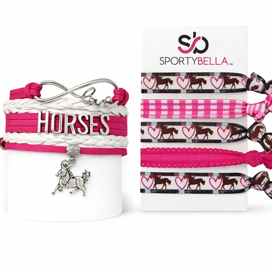 Horse Bracelet and Hair Ties Set- Pink