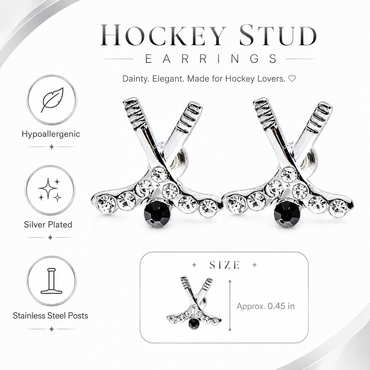 Ice HockeyCZ Stud Earrings