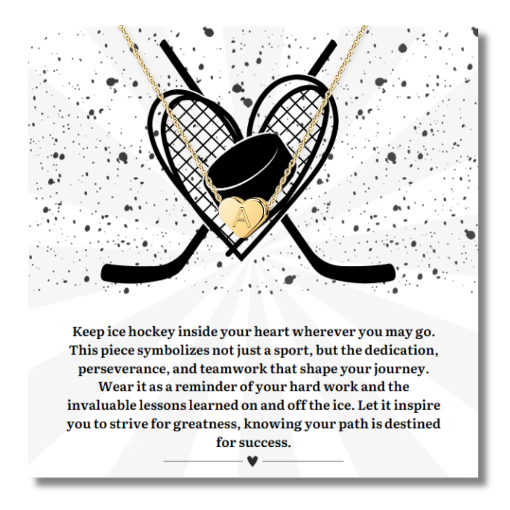 Ice Hockey Heart Initial Necklace