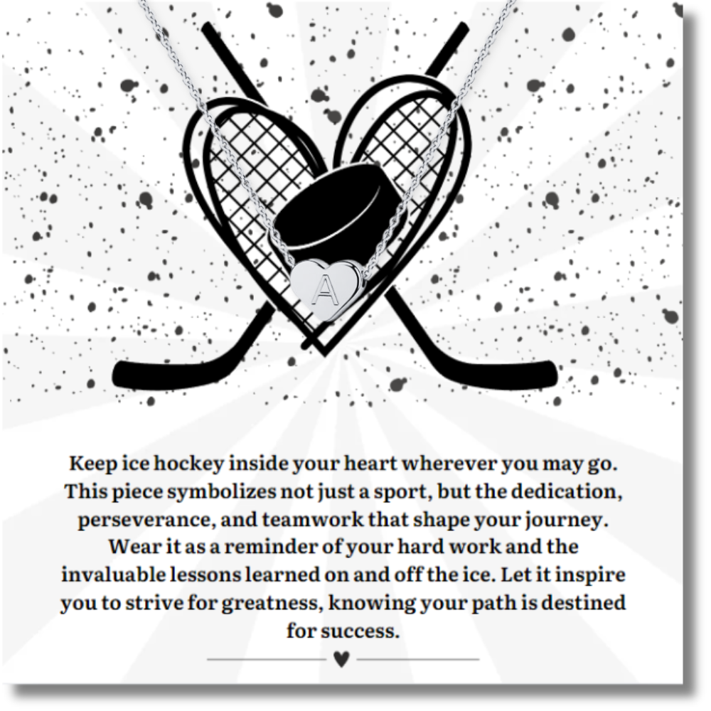 Ice Hockey Heart Initial Necklace