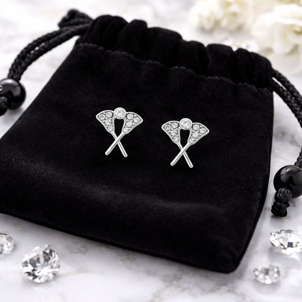 Girls Lacrosse Cz Stick Stud Earrings
