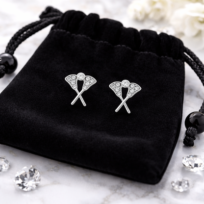 Girls Lacrosse Cz Stick Stud Earrings