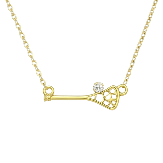 Lacrosse Stick Pendant Necklace with Sparkling CZ Ball