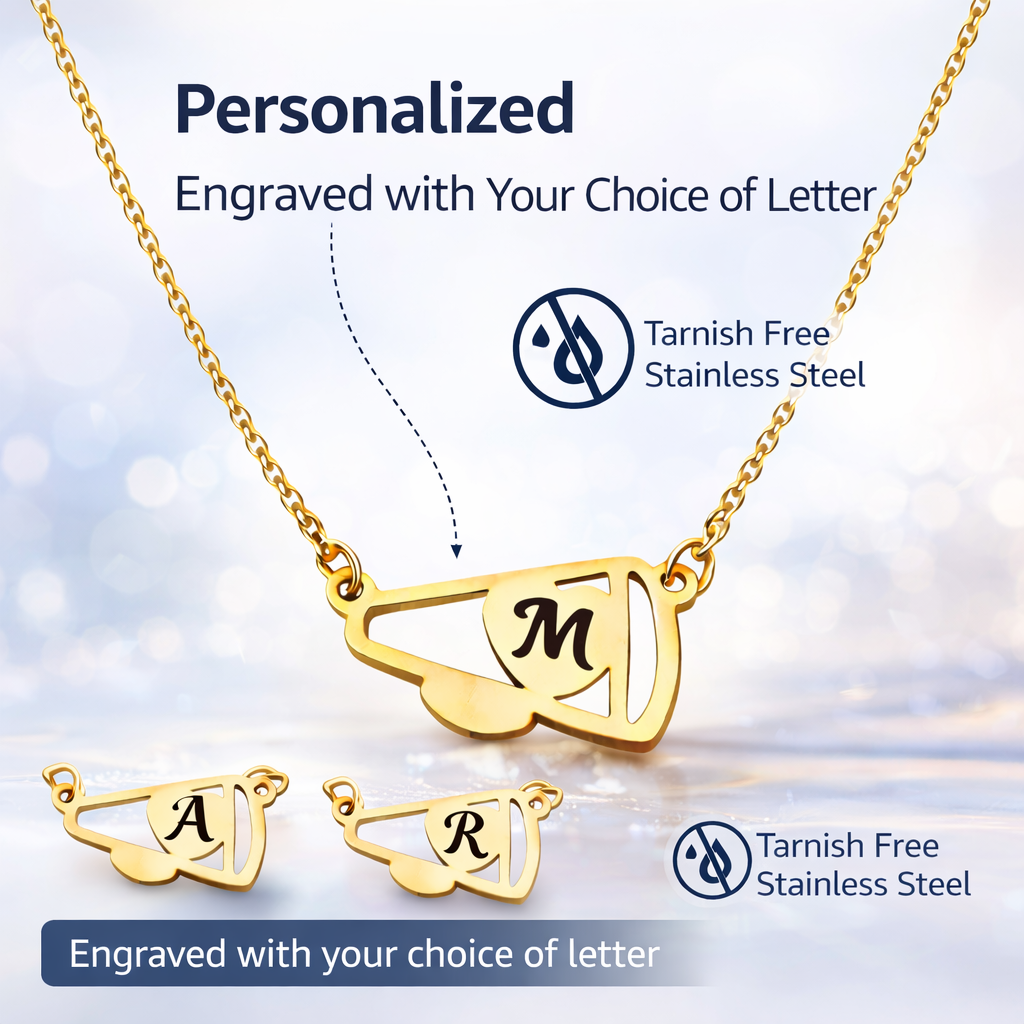 Personalized Cheer Heart Megaphone Necklace