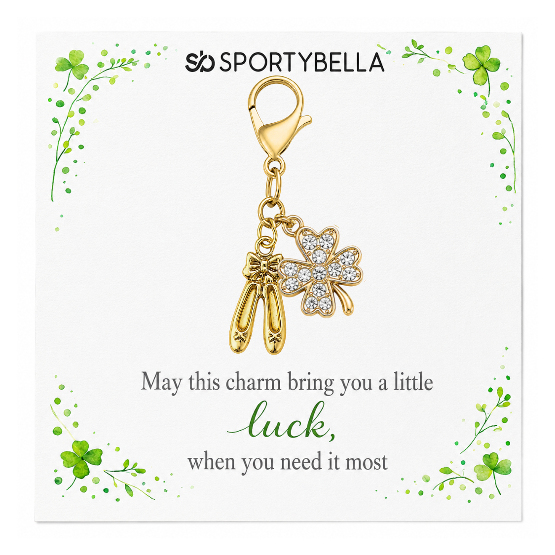 Sports Four Leaf Crystal Clover Lucky Clip on Charm - Gold