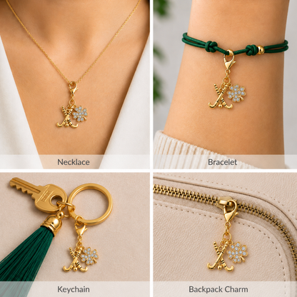 Sports Four Leaf Crystal Clover Lucky Clip on Charm - Gold