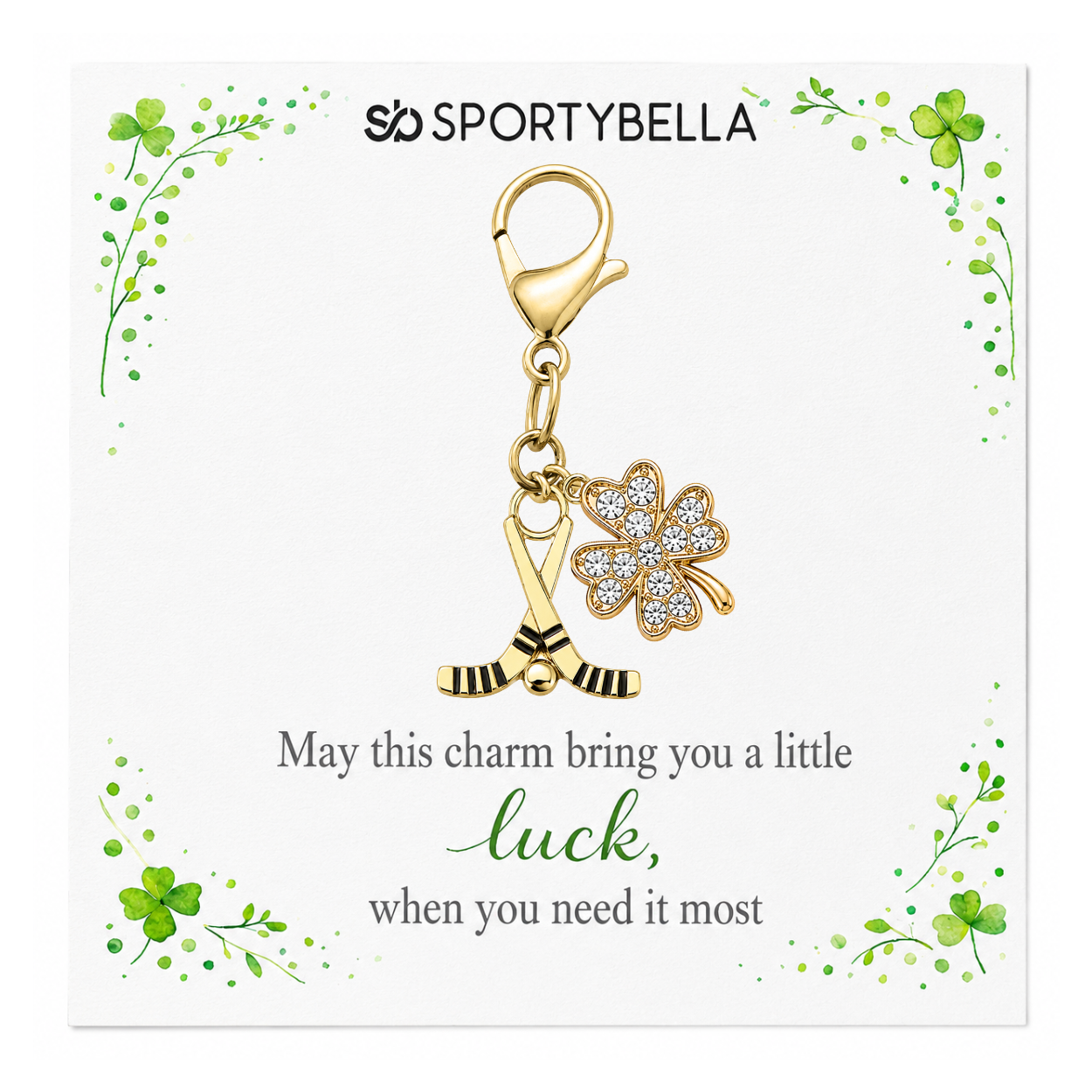 Sports Four Leaf Crystal Clover Lucky Clip on Charm - Gold