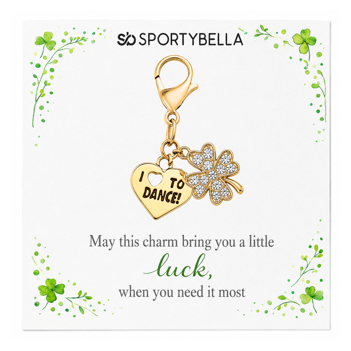 Sports Four Leaf Crystal Clover Lucky Clip on Charm - Gold