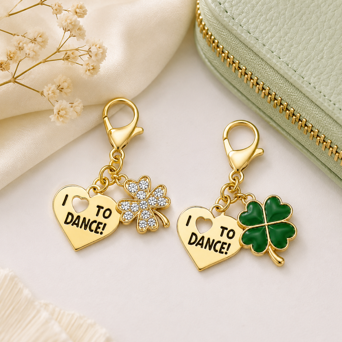 Dance Four Leaf Clover Lucky Gold Clip on Charm