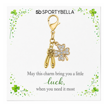 Ballet Shoes Four Leaf Clover Lucky Gold Clip on Charm