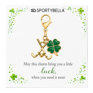 Field Hockey Four Leaf Clover Lucky Gold Clip on Charm