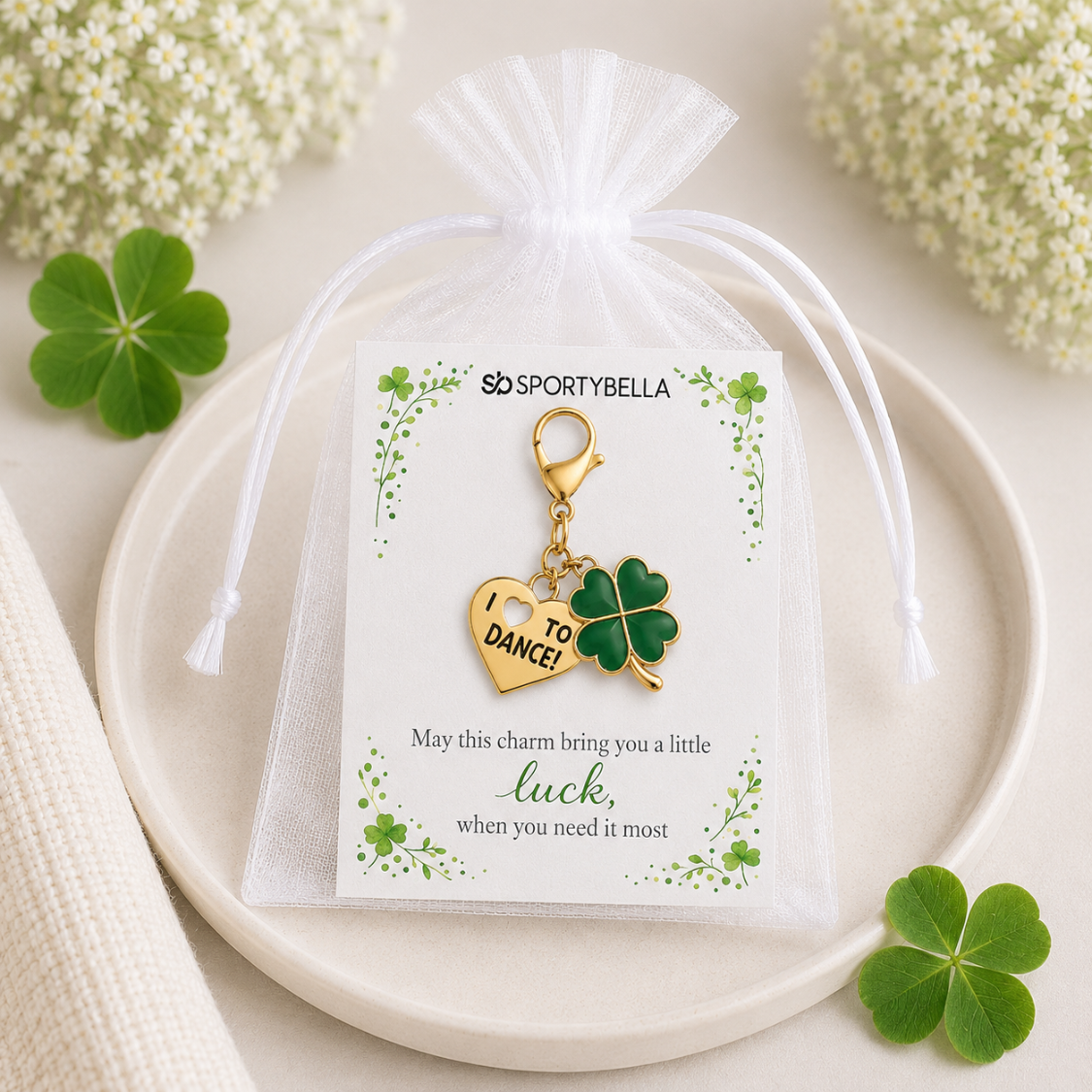 Dance Four Leaf Clover Lucky Gold Clip on Charm