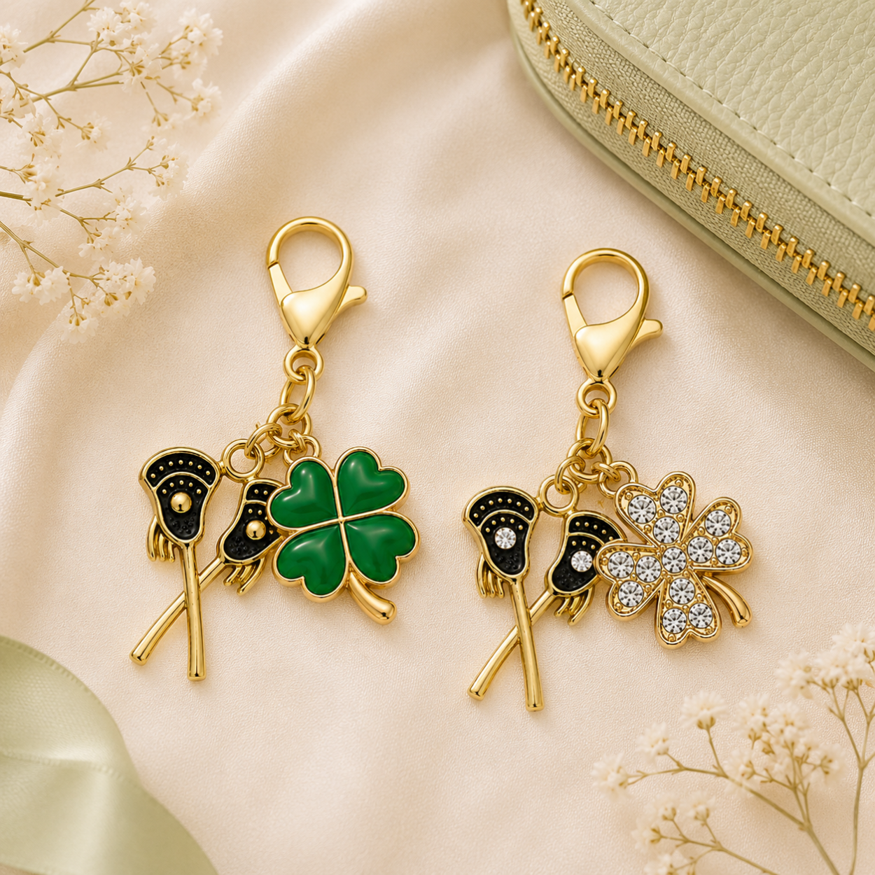 Lacrosse Four Leaf Clover Lucky Gold Clip on Charm