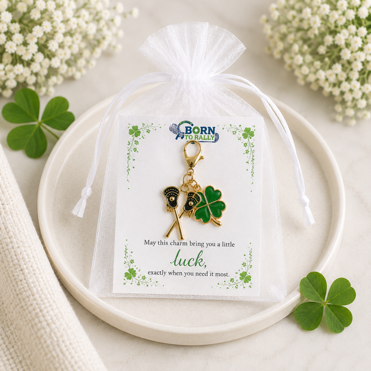 Lacrosse Four Leaf Clover Lucky Gold Clip on Charm