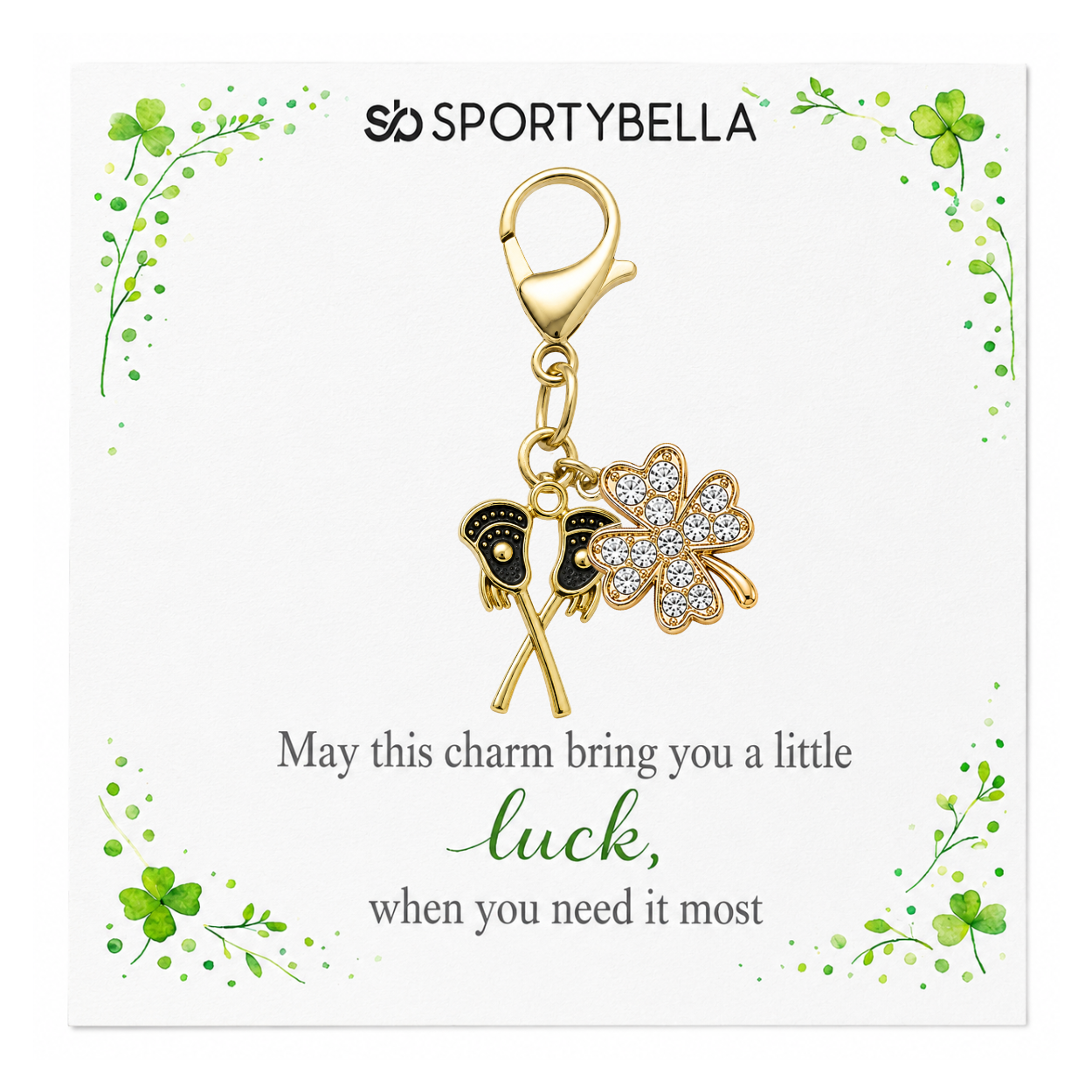 Lacrosse Four Leaf Clover Lucky Gold Clip on Charm