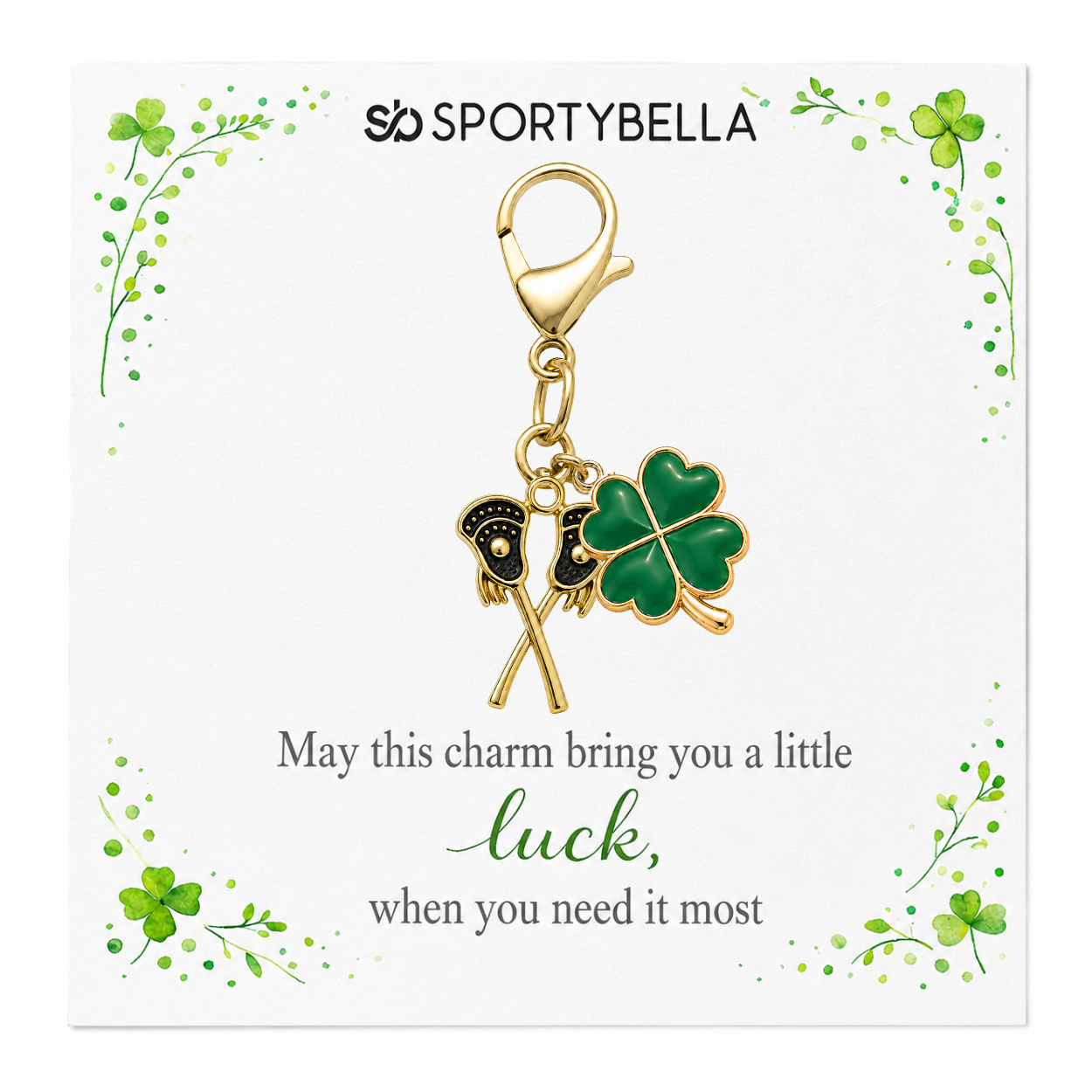 Sports Four Leaf Green Clover Lucky Clip on Charm - Gold