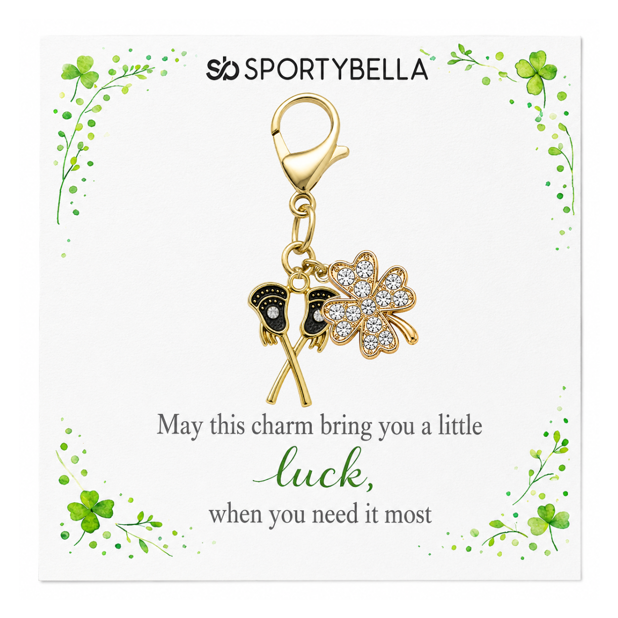 Lacrosse Four Leaf Clover Lucky Gold Clip on Charm