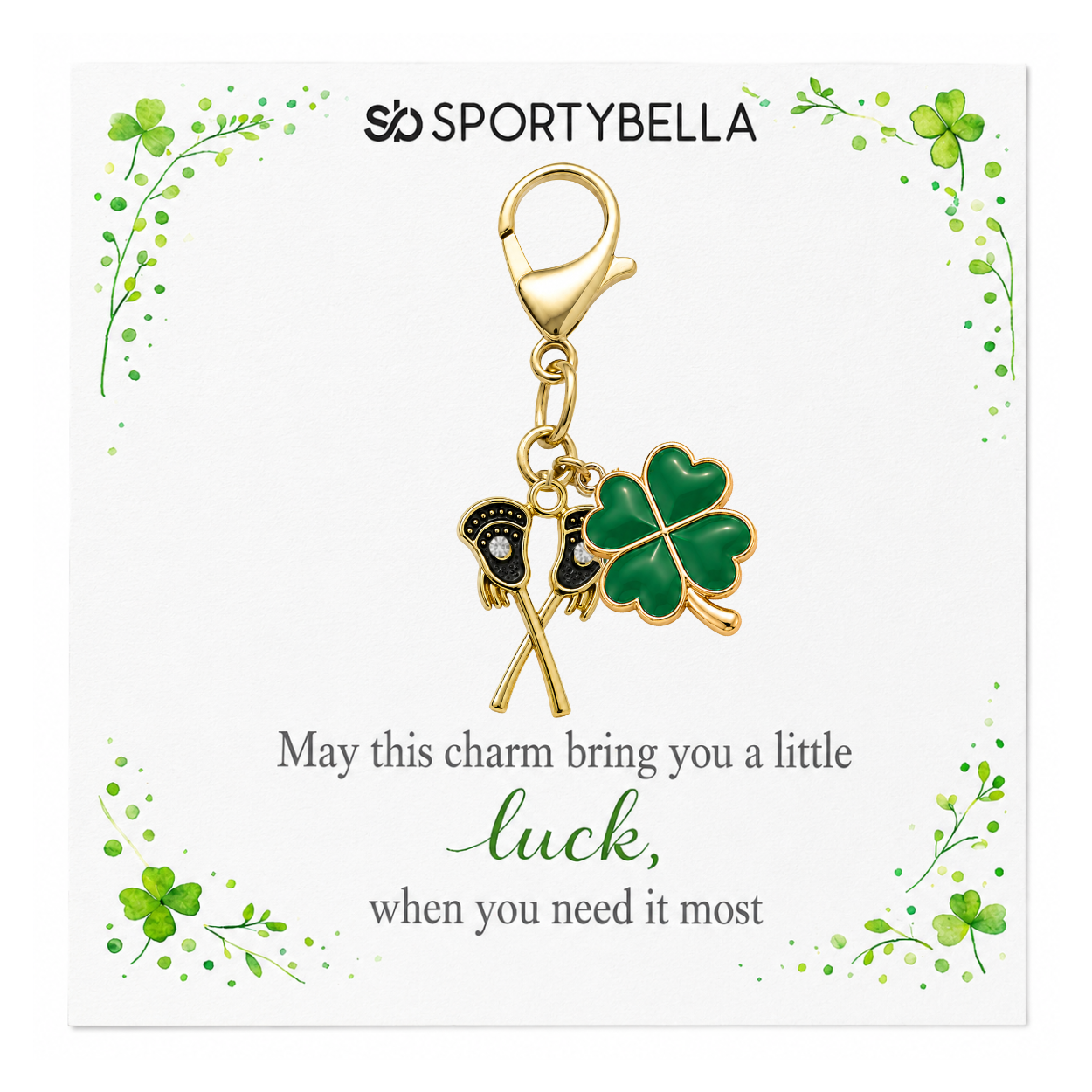 Lacrosse Four Leaf Clover Lucky Gold Clip on Charm