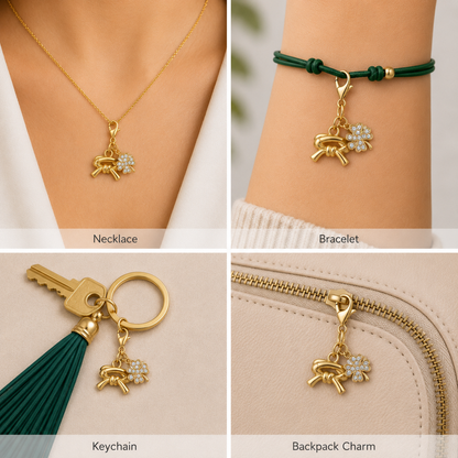 Martial Arts Belt Four Leaf Clover Lucky Gold Clip on Charm