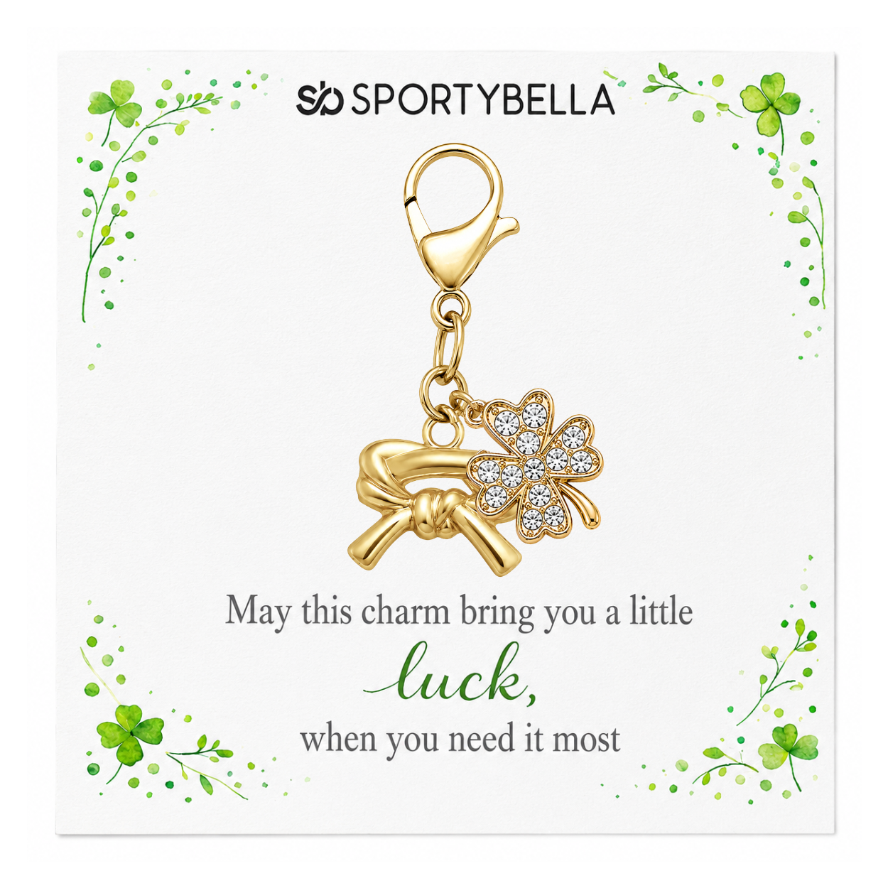 Martial Arts Belt Four Leaf Clover Lucky Gold Clip on Charm