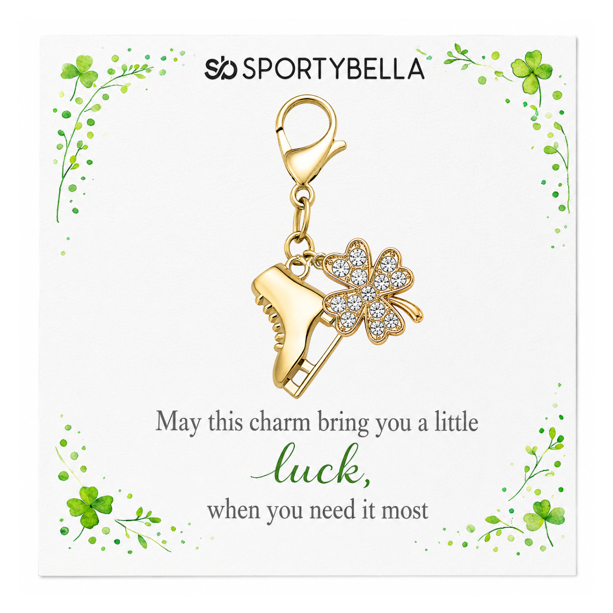 Figure Skating Four Leaf Clover Lucky Gold Clip on Charm
