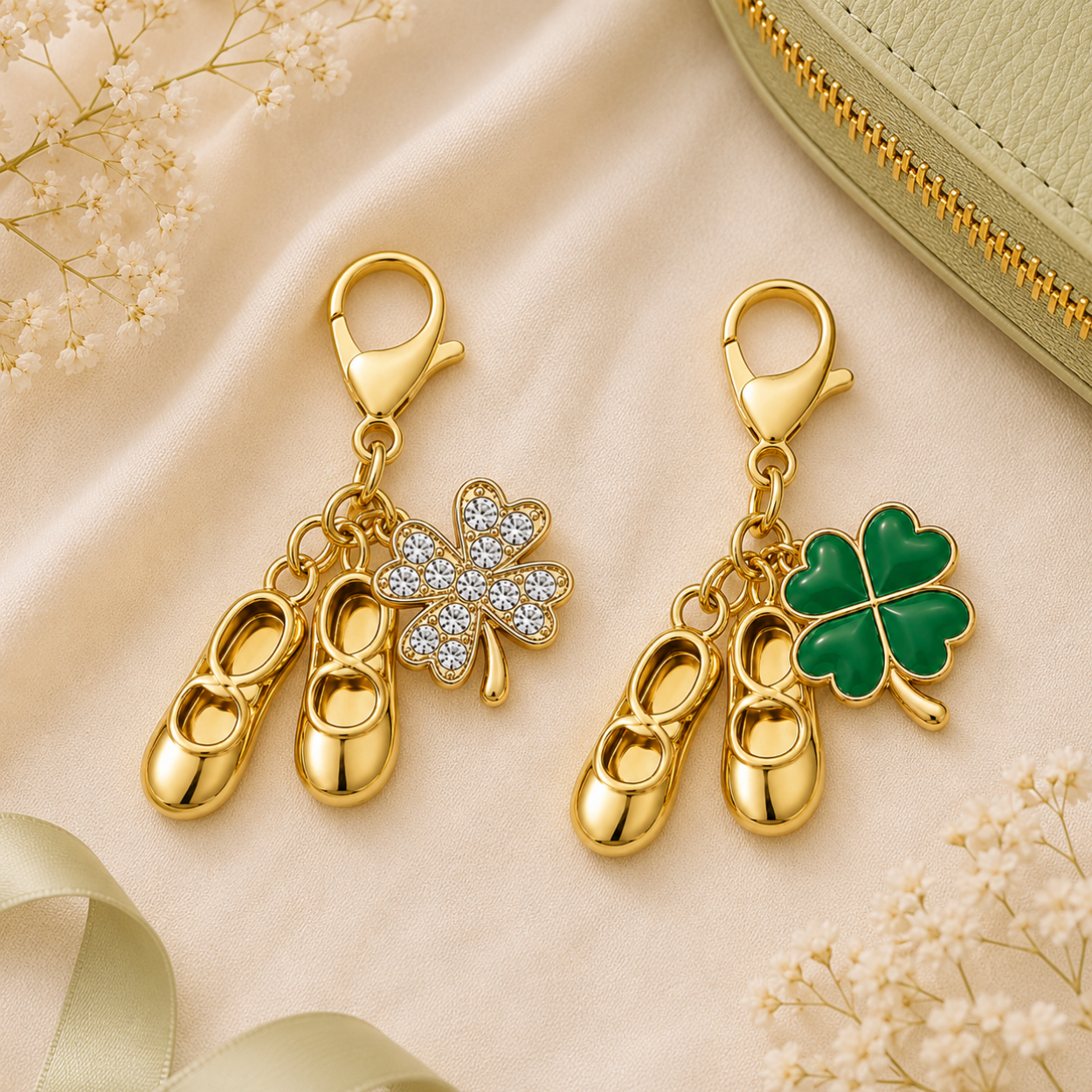 Tap Dance Four Leaf Clover Lucky Gold Clip on Charm