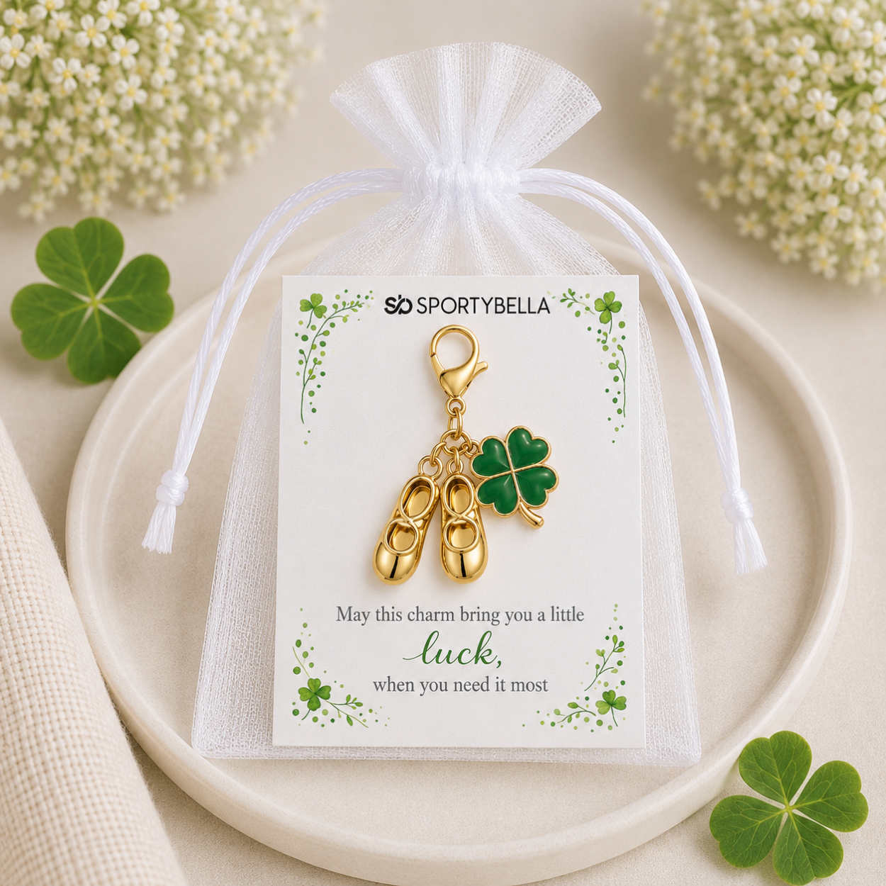 Tap Dance Four Leaf Clover Lucky Gold Clip on Charm