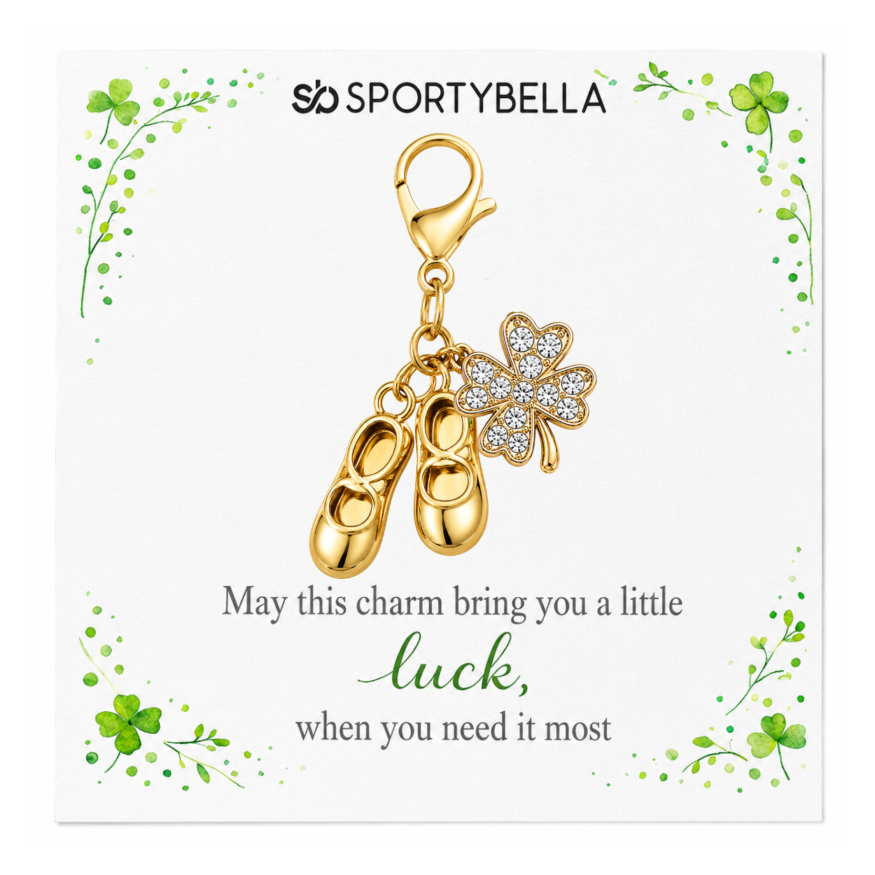 Tap Dance Four Leaf Clover Lucky Gold Clip on Charm
