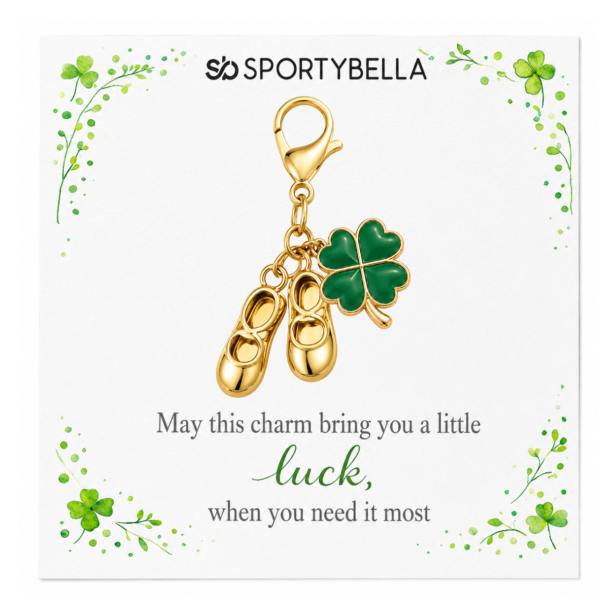 Tap Dance Four Leaf Clover Lucky Gold Clip on Charm