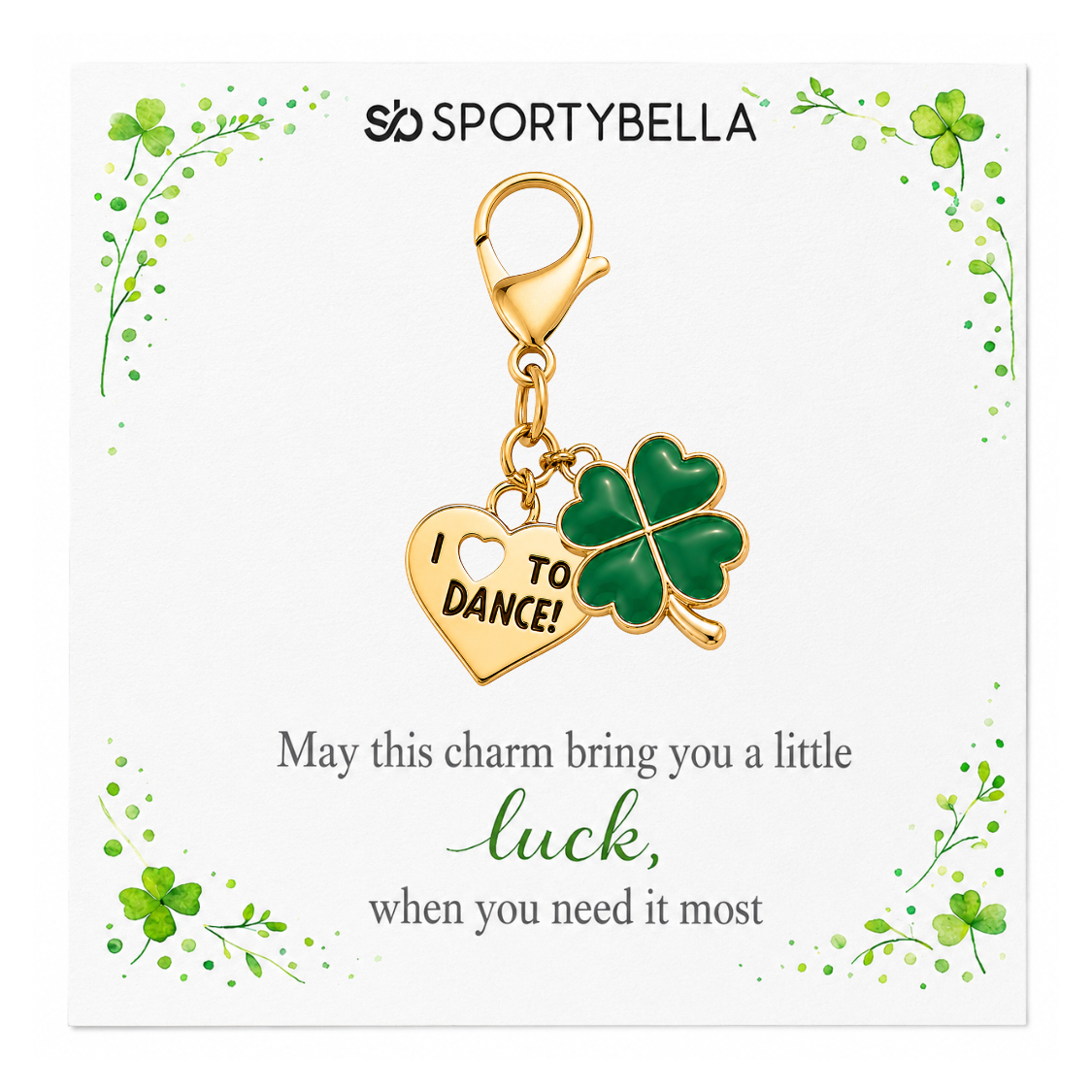 Sports Four Leaf Green Clover Lucky Clip on Charm - Gold