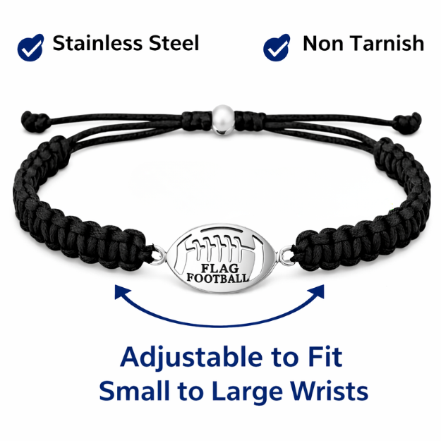 Flag Football Stainless Steel Rope Bracelet - Pick Color