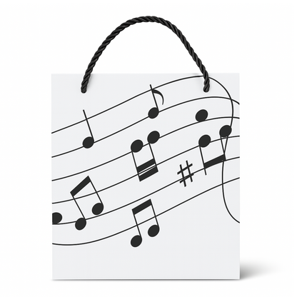 Music gift bag with musical notes design, perfect for wrapping birthday gifts and thoughtful giveaways.