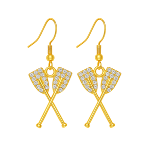 Gold Oar CZ Dangle Earrings